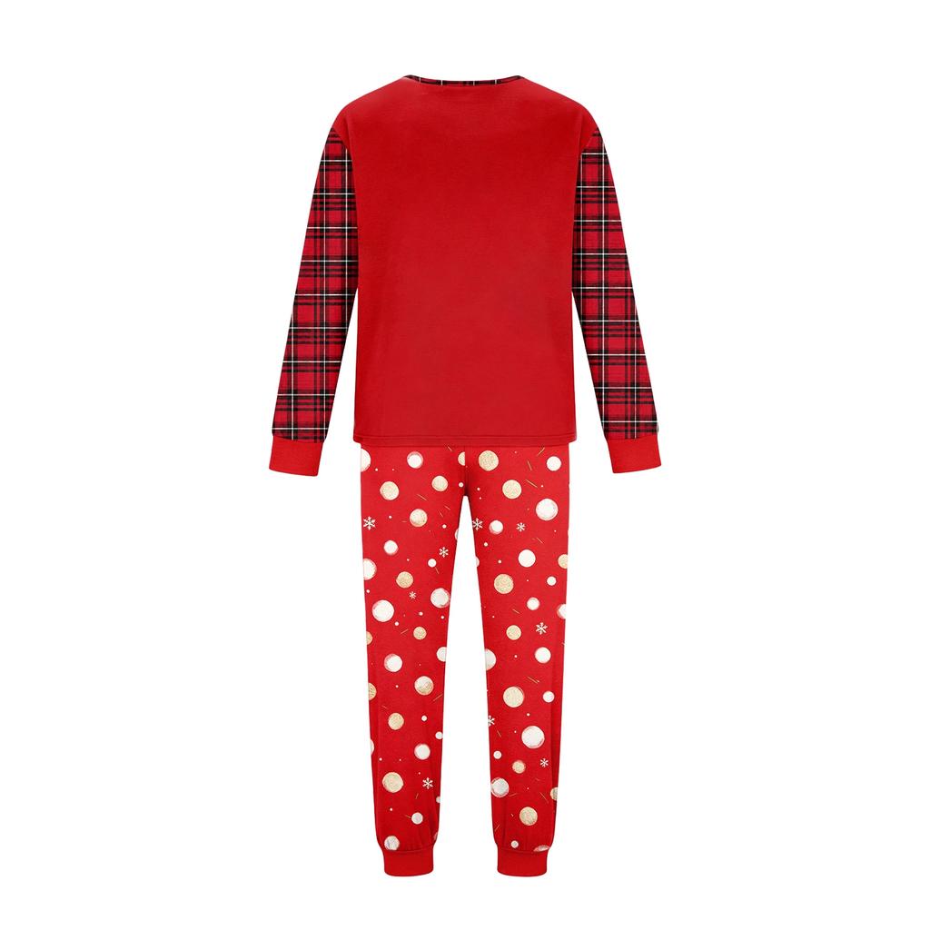 Family Matching Christmas Print Pajama Set with Long Sleeve Neck Top and Pants for Parent and Child