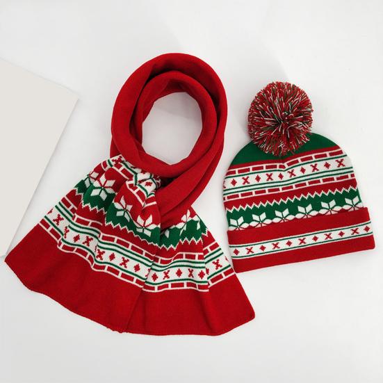 2Pcs/Set Winter Hat Scarf Set Knitting Technology Nordic Style Snowflake Pine Tree Pattern Fur