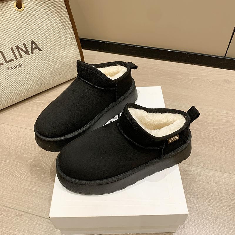 

Женские зимние ретро сапоги на толстой подошве, увеличивающие рост, с низким голенищем, с круглым носком, с закрытием стопы, утепленные толстым вельветом, теплые пушистые хлопковые сапоги fo 41 чёрный