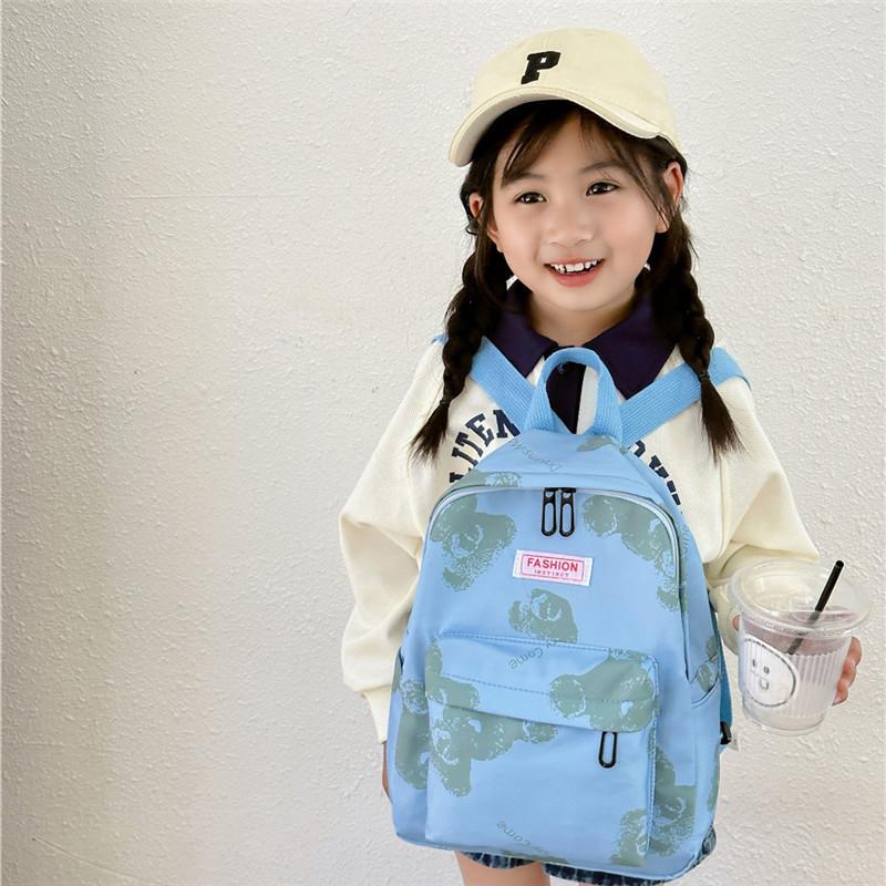 Modern Trendy Bear Print Nylon Backpack Spacious Breathable Design Ideal For Kindergarten Students