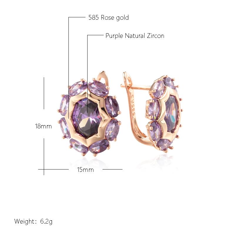 Unusual Sparkling Oval Purple Natural Zircon English Earrings For Women Luxury  Rose Gold Color Party Daily Jewelry