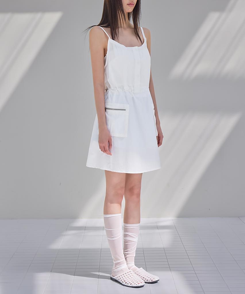 Leondeondada Cargo Pocket String Mini Dress, White