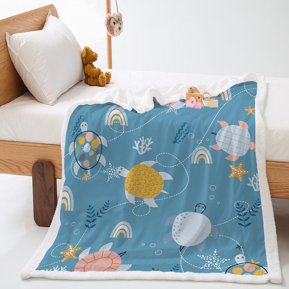 Blanket 2D Digital Printed Lamb Fleece Crystal Fleece Ocean Turtle Blanket Blanket