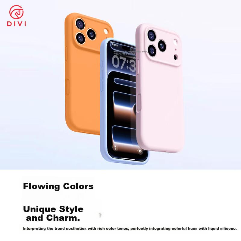 DIVI Liquid Silicone Case for Apple iPhone 17 Pro, Full Body Protection Anti-Drop Anti-Scratch Anti-Shock Skin-Friendly Ultra Thin Soft, Gray