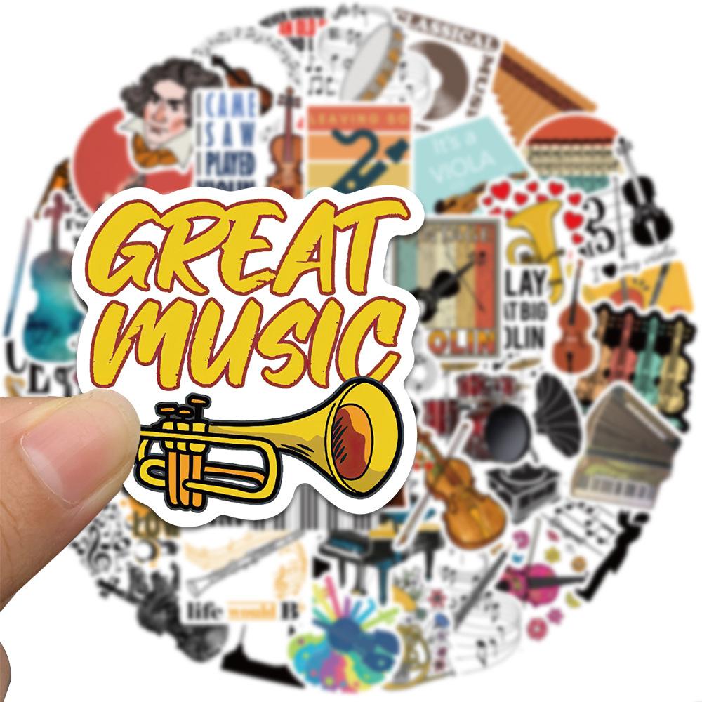 52 Musical Instruments Orchestral Graffiti Stickers Decorate Suitcase Pen Guitar Notebook Waterproof Stickers