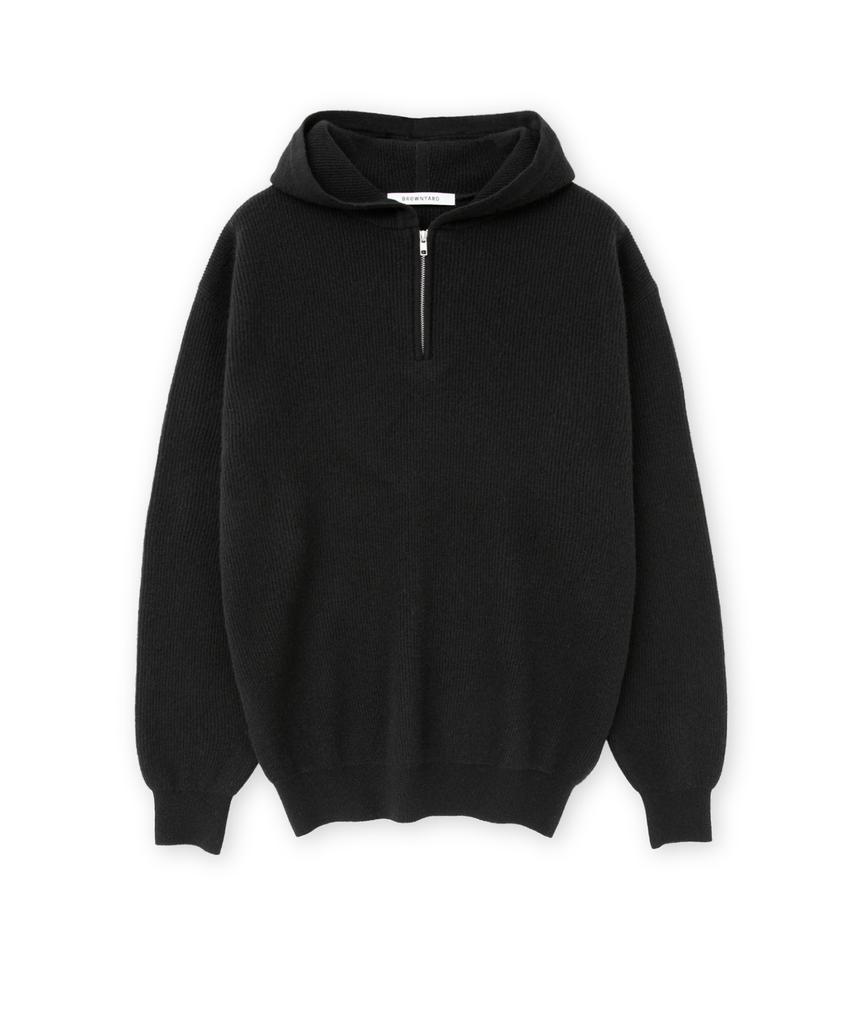 Brownyard Cashmere Hooded Half Zip, Black