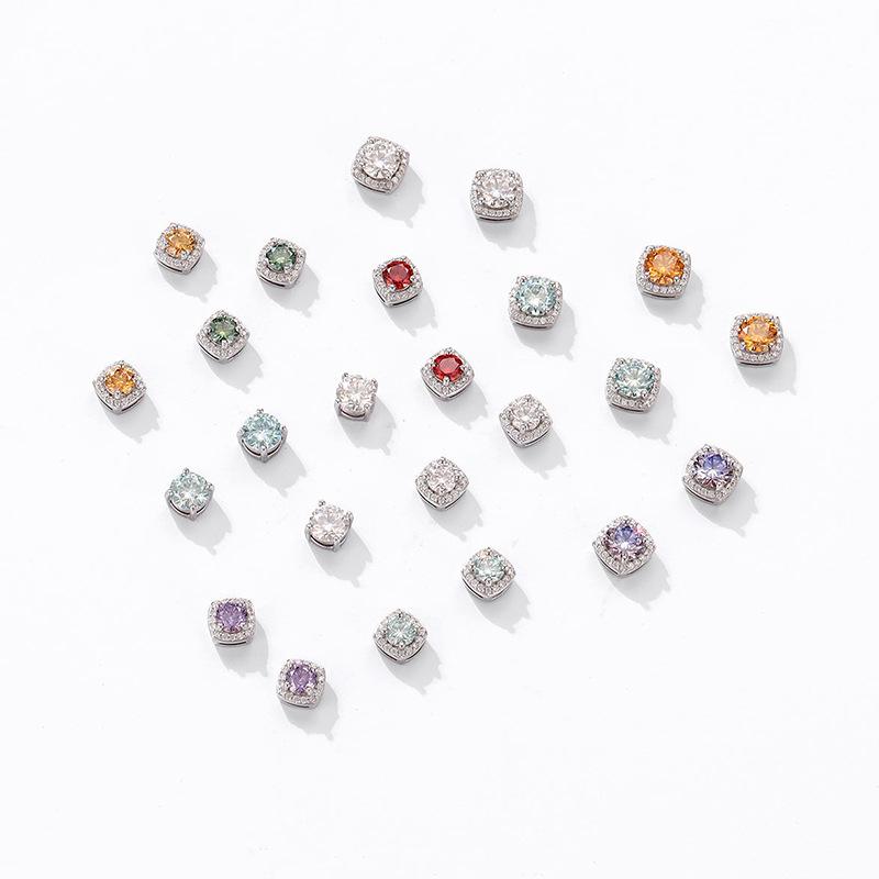 Moissanite Stud Earrings for Women Purple/Green Women Moissanite Stud Earrings No Ear Holes Women's Moissanite Magnet Earring