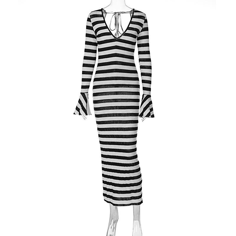 Amazon Women s 2026 Summer New Product Fashion Sexy Long Sleeve Striped Printed Dress Wholesale S
