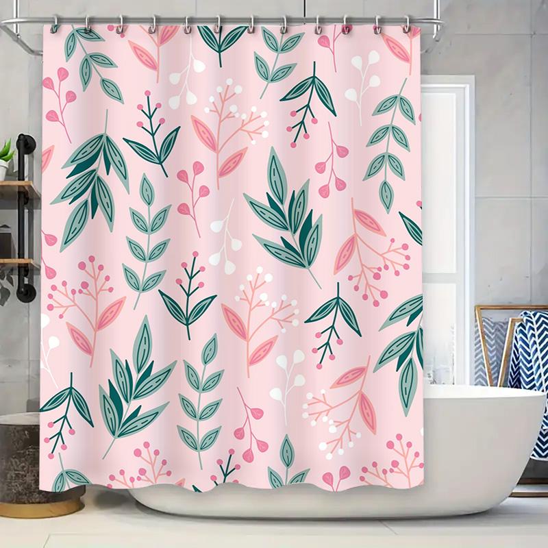 

Waterproof Shower Curtain Greenery Leaves Pattern Decorative Bath Liner Pink Color For Bathroom Accessories Decoration Size72X84 W60H190(CM)-1 Pcs