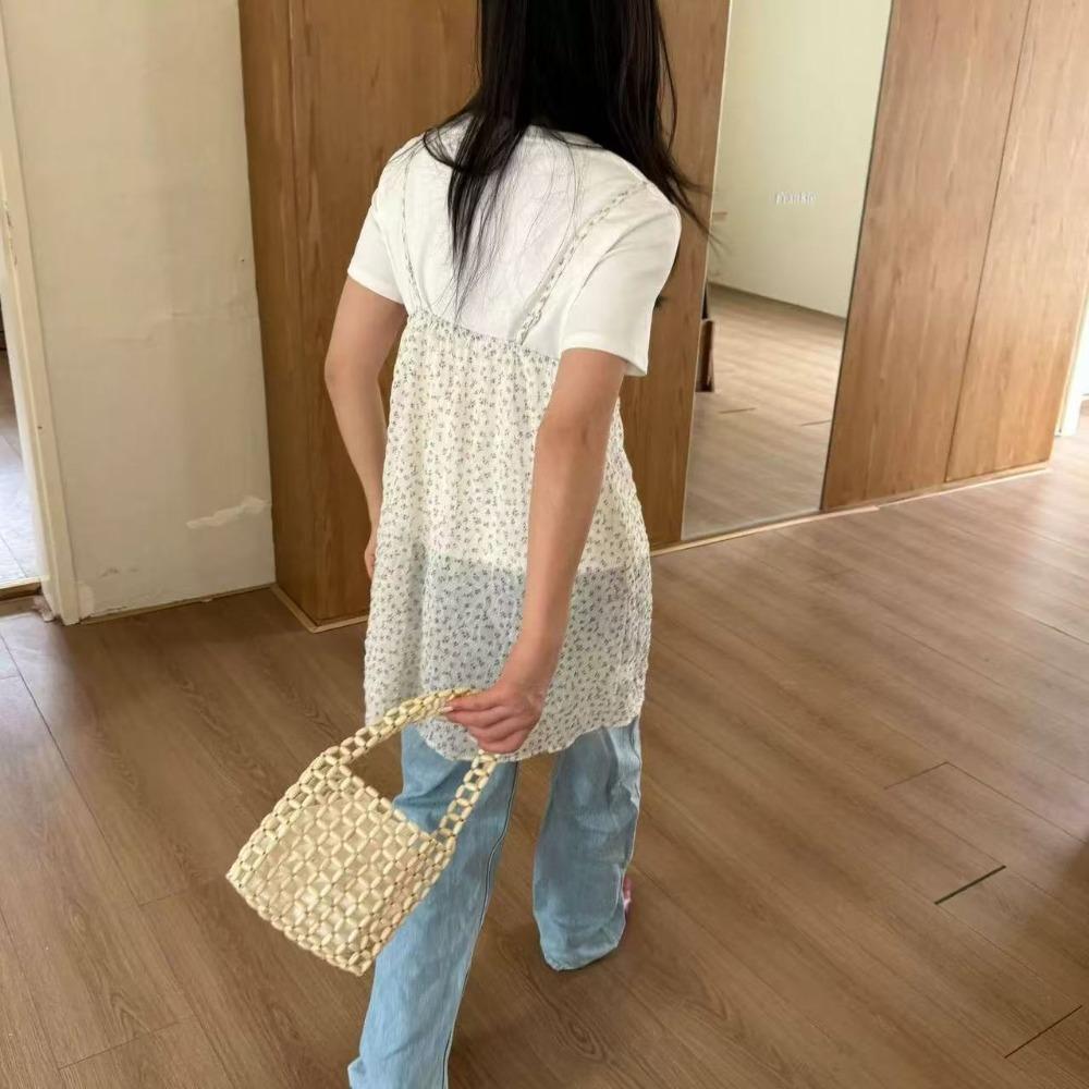 Handmade Beaded Woven Bag Pure Color Openwork Bag Fashion Hollow Out Bag Girls