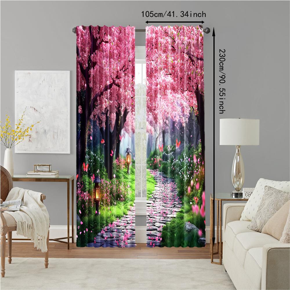 2 pcs   versatile polyester transparent curtains for home decoration Enchanting Cherry Blossom for use in bedrooms and living