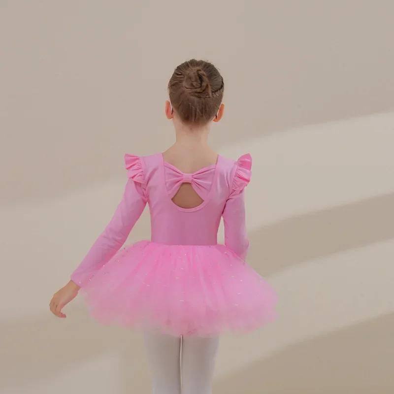 Ballet Skirt Preschool Grading Training Dresses Long Sleeved Pure Cotton Blue Girls' Training Clothes Children's Dance Clothes