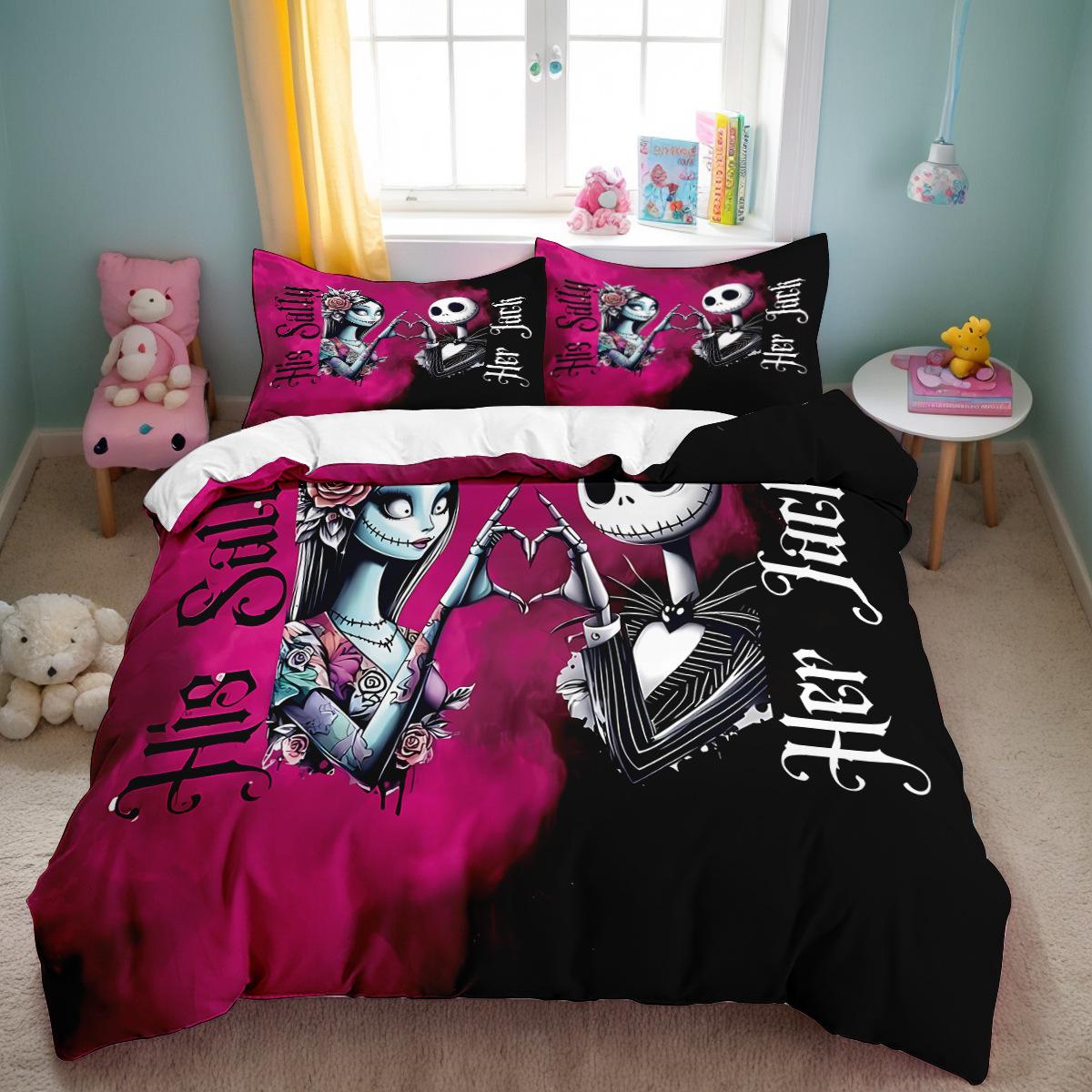 

Anime Nightmare Before Christmas Quilt Cover Pillowcase,Jack And Sally Duvet Cover Set Comforter Bedding Sets Bed Set Home Decor 135x200cm