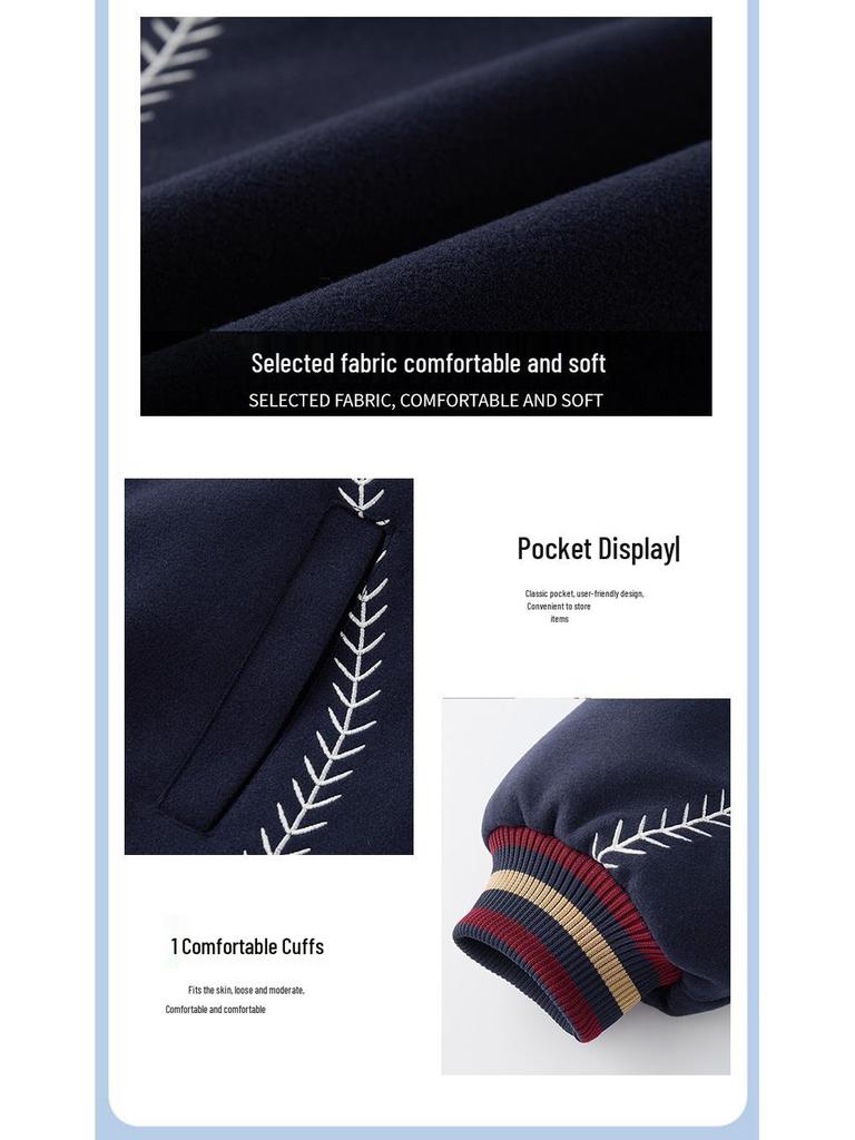 Men's Retro Baseball Cotton Jacket - Winter College Style Woolen Outerwear