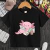 Cute Relax Axolotl Anime Funny Kids T Shirt Girls Summer Tops Baby Boys Clothes Cartoon Kawaii Children Short Sleeve T-shirt Top