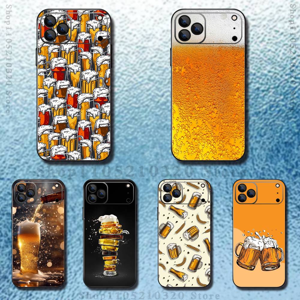 Beer Art Pattern Phone Case For iPhone 17,16,15,14,13,12,Pro,Max,Plus,E,SE4,Air,Mini Black Soft Box