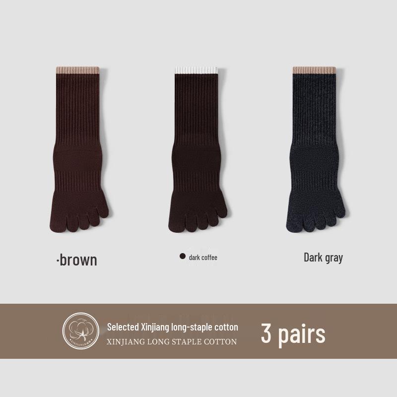 Women's Five-Finger Yoga Socks - Pure Cotton, Odor-Resistant, Sweat-Absorbent, Breathable, Antibacterial, Mid-Calf Toe Socks for Autumn/Winter.