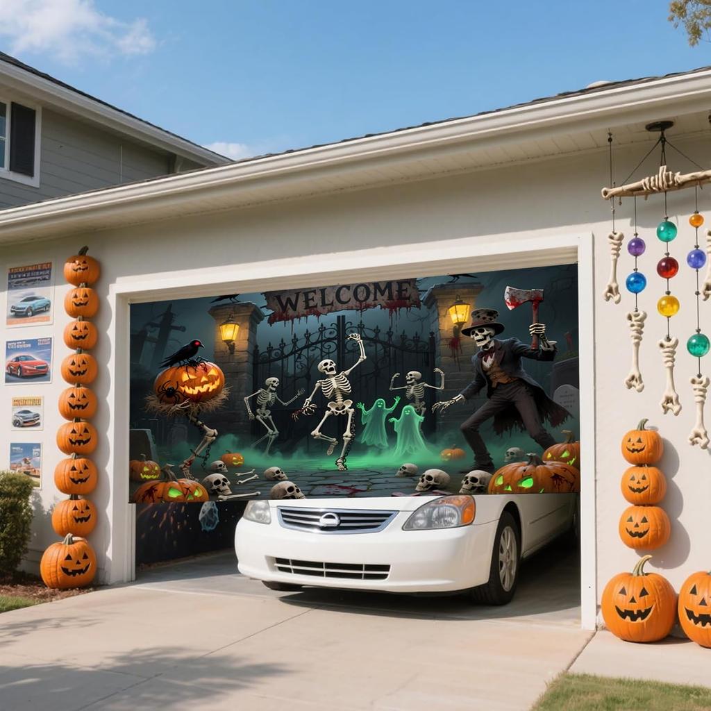 325. ZFFLYH Halloween Garage Door Decorations Halloween Hanging Banner Backdrop