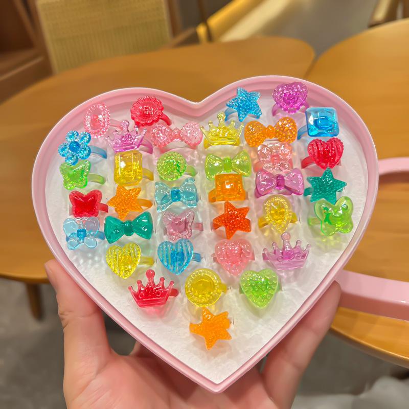 36 Pieces Children's Ring - Diamond-Style Crystal Toy Cartoon Rings With box