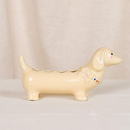 Toothbrush Holder Dachshund Shape Ceramic Multi-Slot Design Waterproof Bathroom Organizer Non-Slip Stable Base Manual Toothbrush