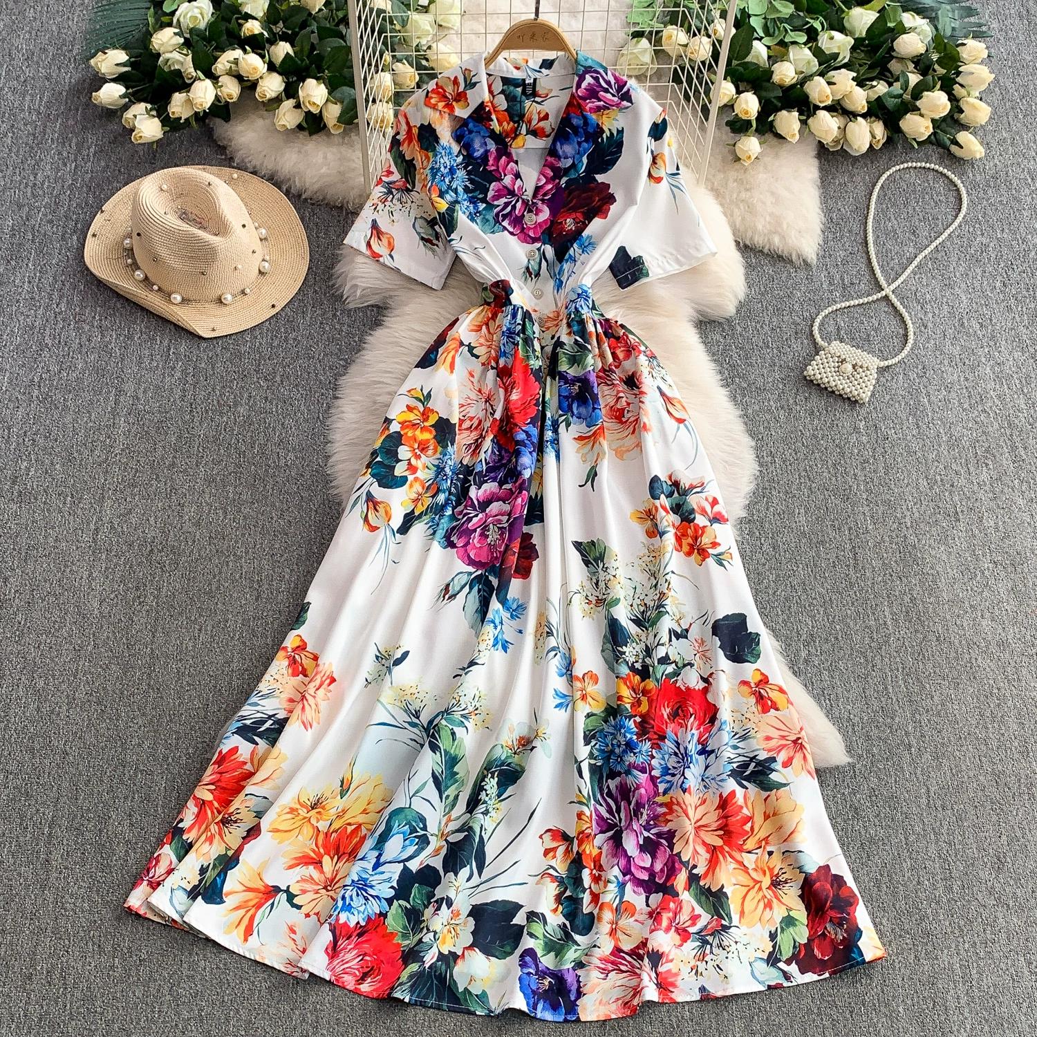 

Летнее винтажное дизайнерское платье с принтом, подиумное, женское, с коротким рукавом, с воротником-пиджаком, длинное макси, праздничные платья для отпуска XXL белый