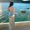 Sequins sexy neck sleeveless dress women's waist and thin high-end evening dress long dress summer