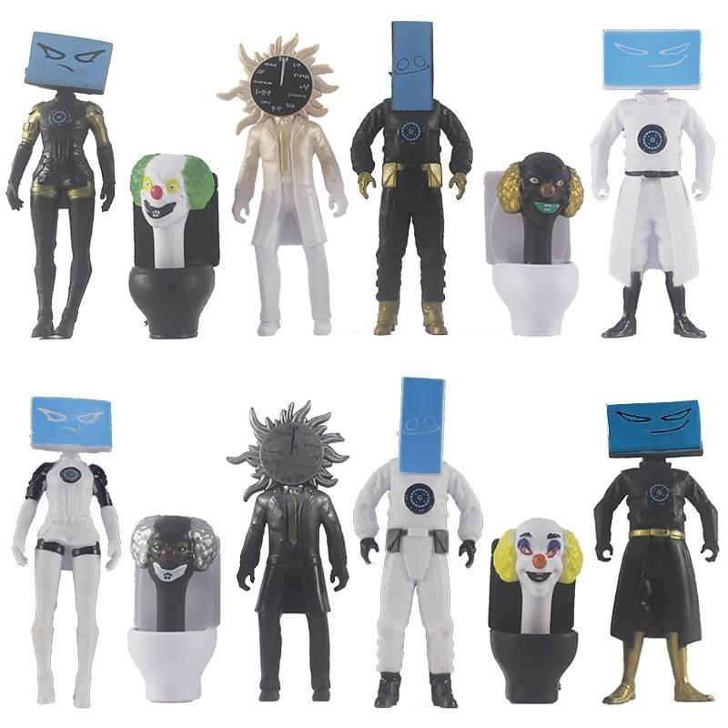 4.5 Inch Pvc Toilet Tv Human Model Figurine Clock Office Desk Decor Set Of 12