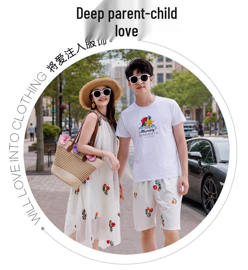 Korean Mother-Daughter Cotton Midi Dresses - Stylish Short Sleeve Summer Print