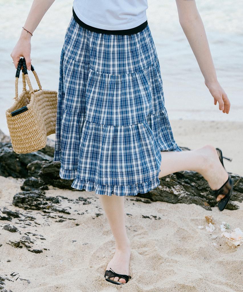 Letter From Moon Benny'S Tiered Midi Skirt (Blue)