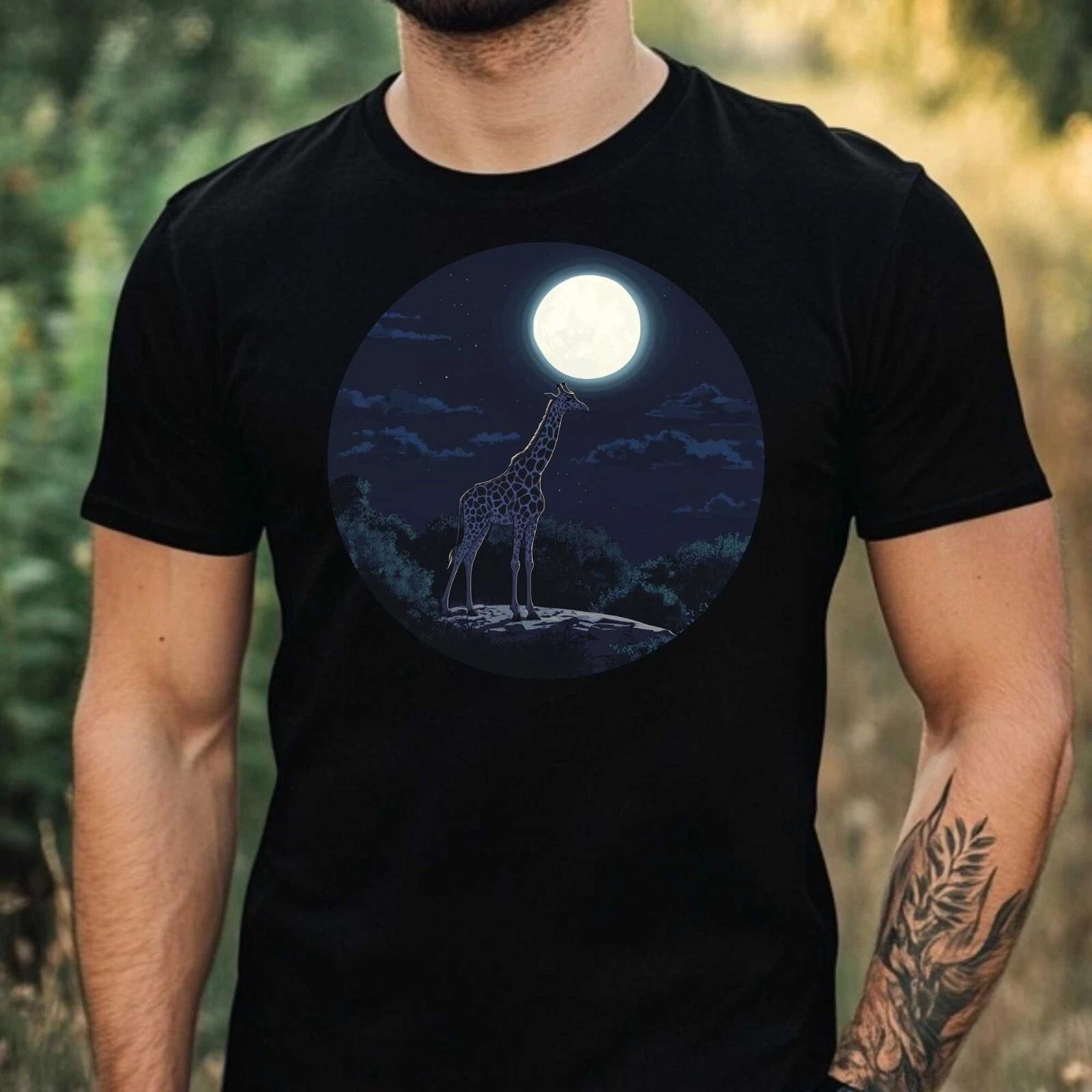T-Shirt Herren Giraffe im Mondlicht Motiv Baumwolle Größe XS bis 5XL XXXXL