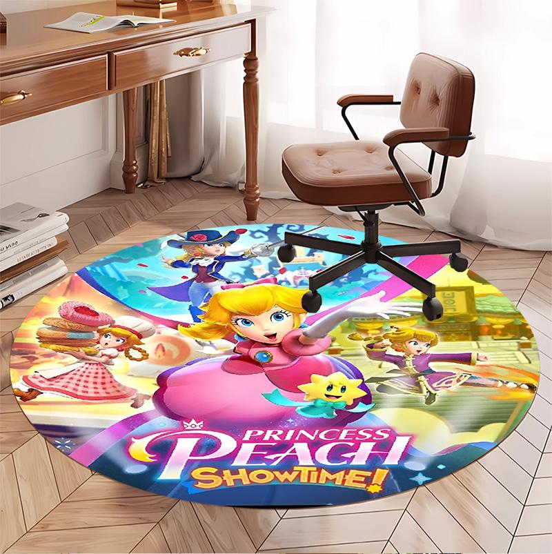 Princess Peach Toadstool Pattern Round Rug, Indoor/Outdoor Mat, for Picnic, Gameroom, Bedroom, Office, Living Room, Home Decor Carpet, Birthday Gift