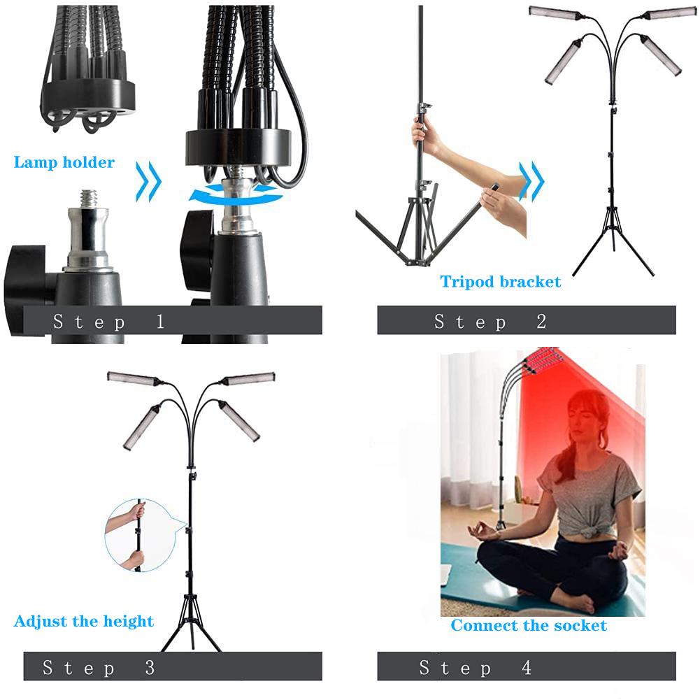 Adjustable 4-Head 420 LED Telescopic Red Light Therapy Lamp with Remote