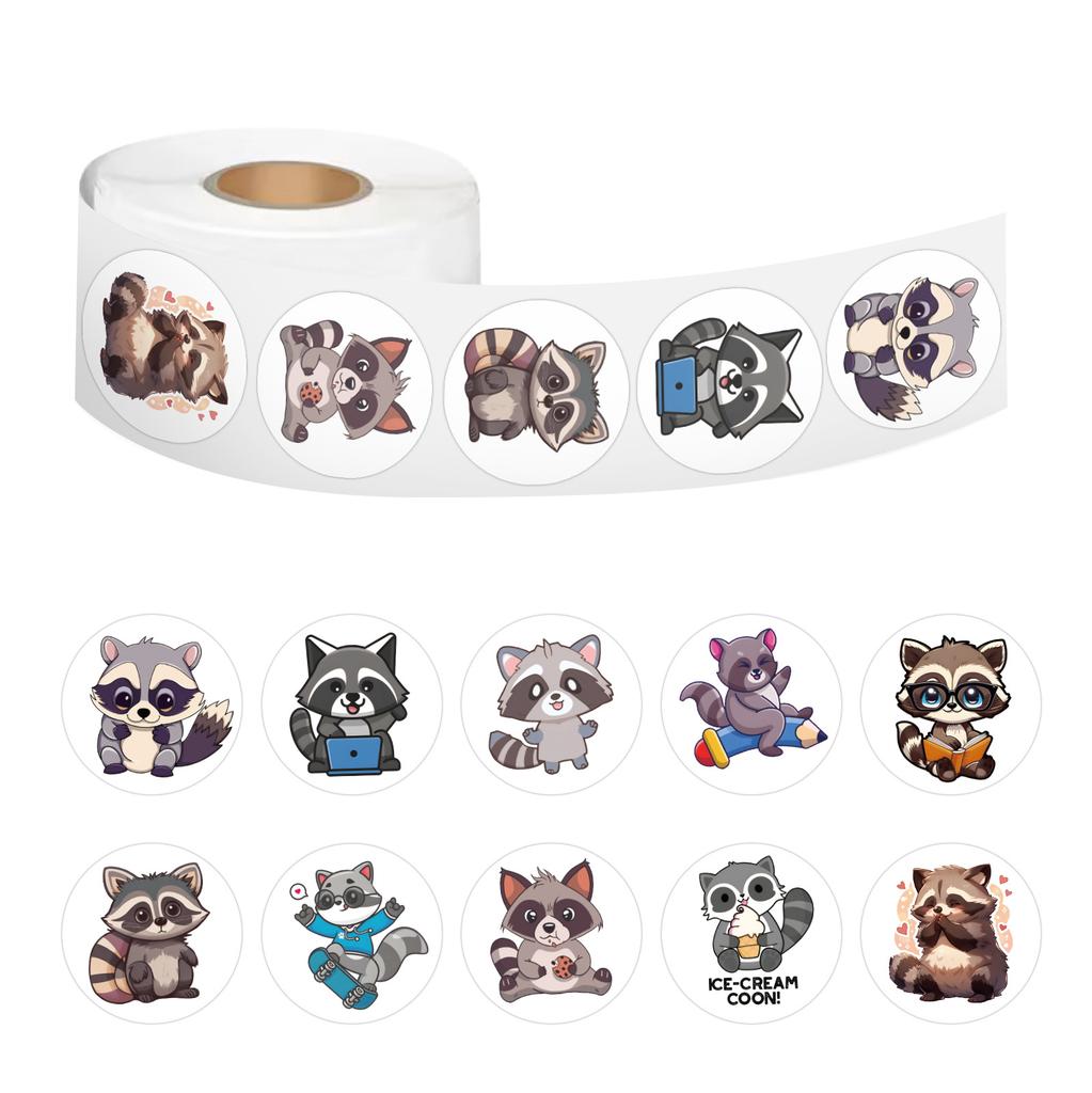 500 Stickers/roll Cartoon Raccoon Ins Cute Hand Tent Tape Decorative Suitcase Notebook Roll Tape