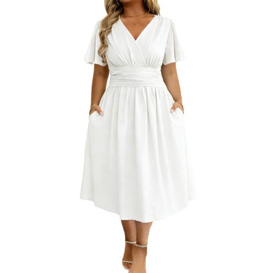 

Women Dress Casual V Neck A-Line Maxi Dress Swing Long Dress Plus Size Flowy Beach Sundress for Party Office Daily Wear L белый