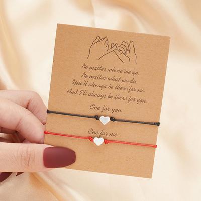 Červeno-černé nastavitelné náramky pro páry ve tvaru srdce (2 kusy) - Japonský a korejský styl