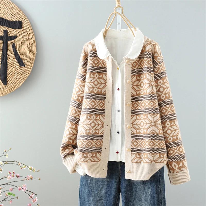 

Свитера Пальто Кардиган для Женщин Осень Зима Большой Размер Винтаж Свободный Длинный Рукав Вязаные Свитера Пальто 3XL хаки