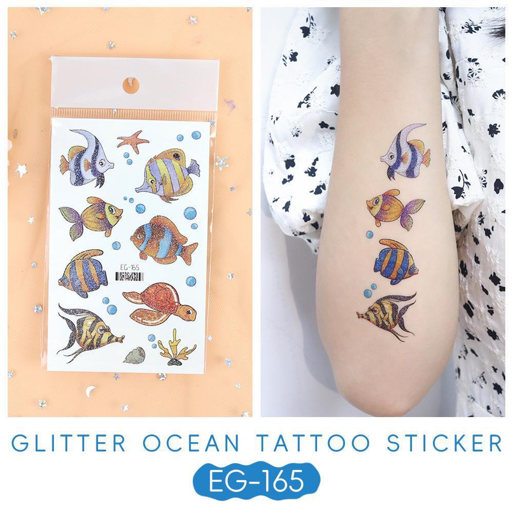 2023 Ruikalong Vandeniui atsparūs blizgantys jūrų gyvūnų animacinių filmukų tatuiruočių lipdukai vaikams