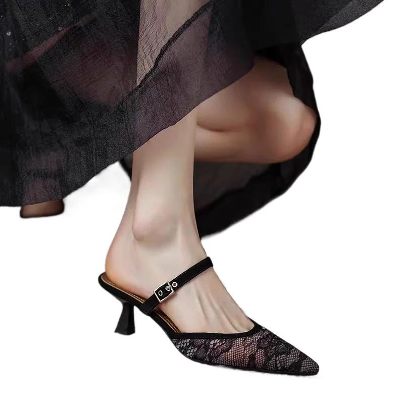 Fashion 2025 New Ladies Shoes Closed Toe Women's Slippers Fashion Belt Buckle Dress Outdoor Best Seller Summer Mesh Sexy High Heels