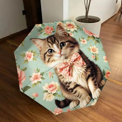 1pc Cat Floral Pattern Automatic Open/Close Umbrella, Formal Events - Ideal Gift for Family or Friends, Outdoor Accessory Yy251211265