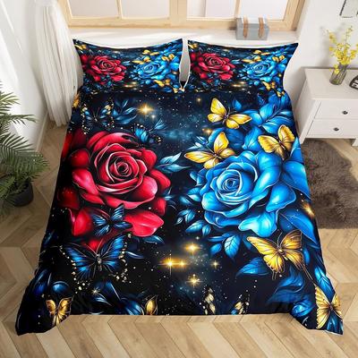 Royal Blue Roses Bedding Set Valentine's Day Flower Duvet Cover Girls Lovers Couple Comforter Cover Floral Polyester Quilt Cover