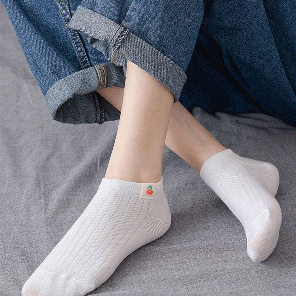 Fruit Pattern Decor Women Short Socks Shallow Mouth Tube Socks Sweat Absorption Boat Socks  Summer