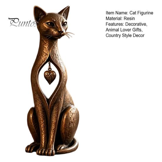 Country Style Decor Vintage Distressed Cat Figurine, Rustic Animal Statue for Desk Shelf Home Modern Simple Accents Decor, Handcrafted Retro Ornament,