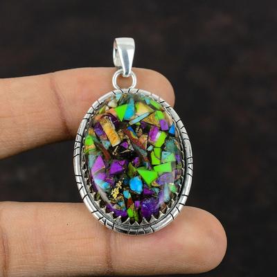 Pendente Fiesta Kingman Turchese Pendente Multi Turchese Rame Pendente in Argento Sterling 925 Gioielli Fatti a Mano Regalo di Matrimonio Pendenti con Pietre Preziose