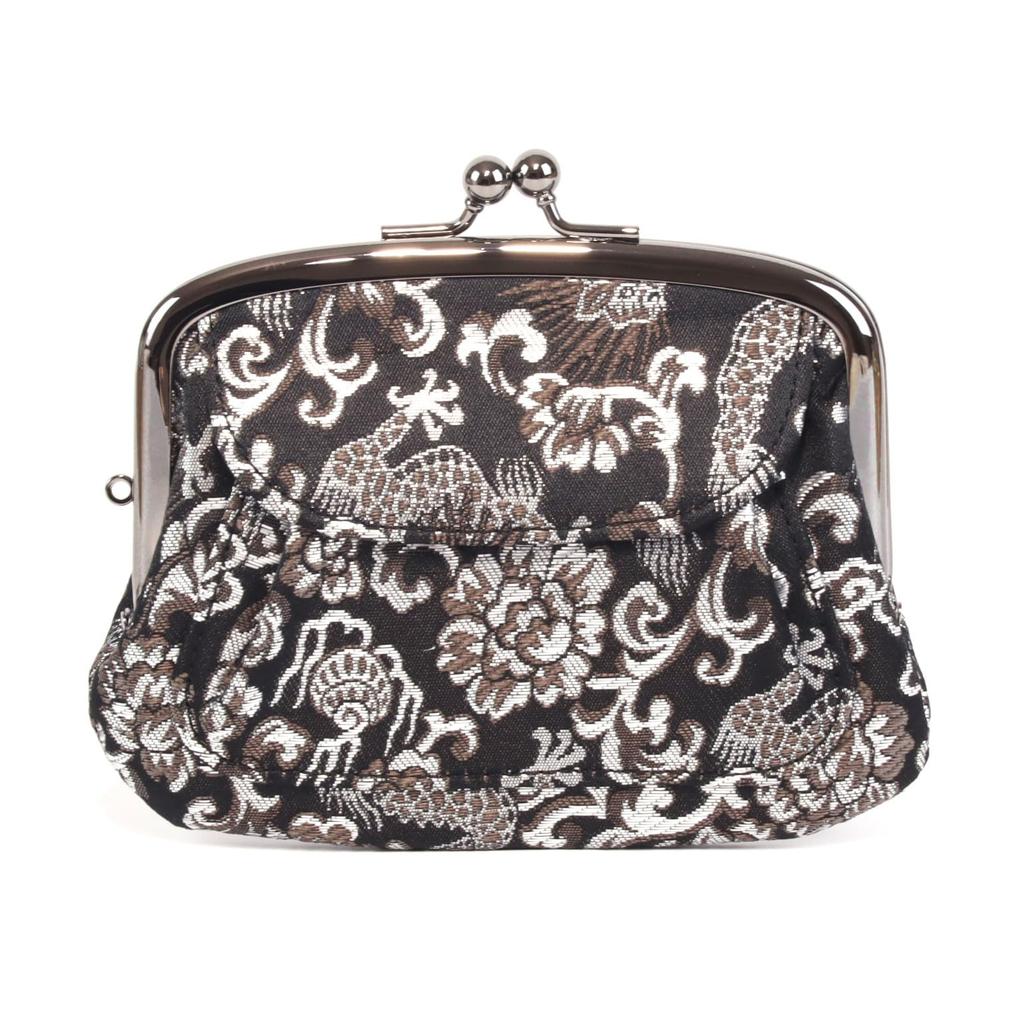 Gold Brocade Clasp Wallet with Coin Purse and Pouch Japanese-style (Silver Dragon)