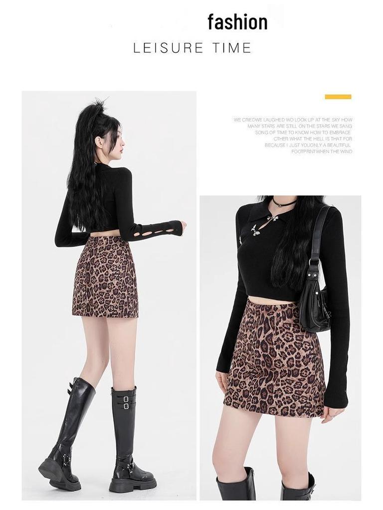 Suede Leopard Print A-line Midi Skirt for Women - Autumn/Winter 2024 Collection