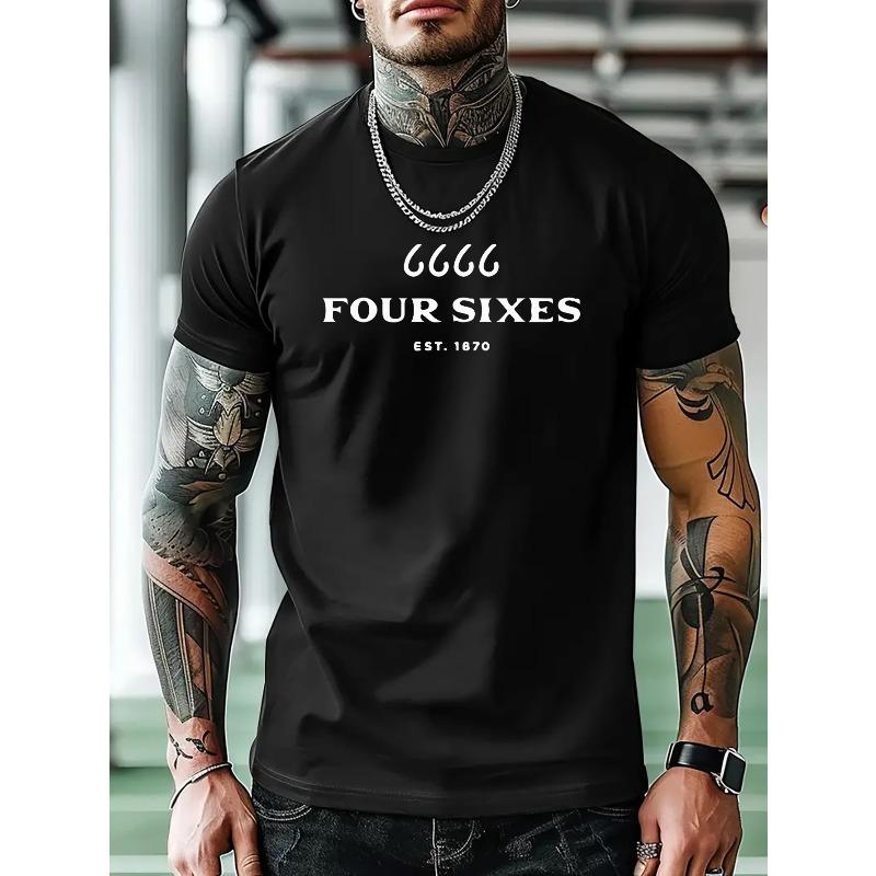 

European sizes 6666 FOUR SIXES Men s Vintage Distressed T-Shirt with Number 6666 Print - Short Sleeve Round Neck Casual & Gym Wear 4XL чорний