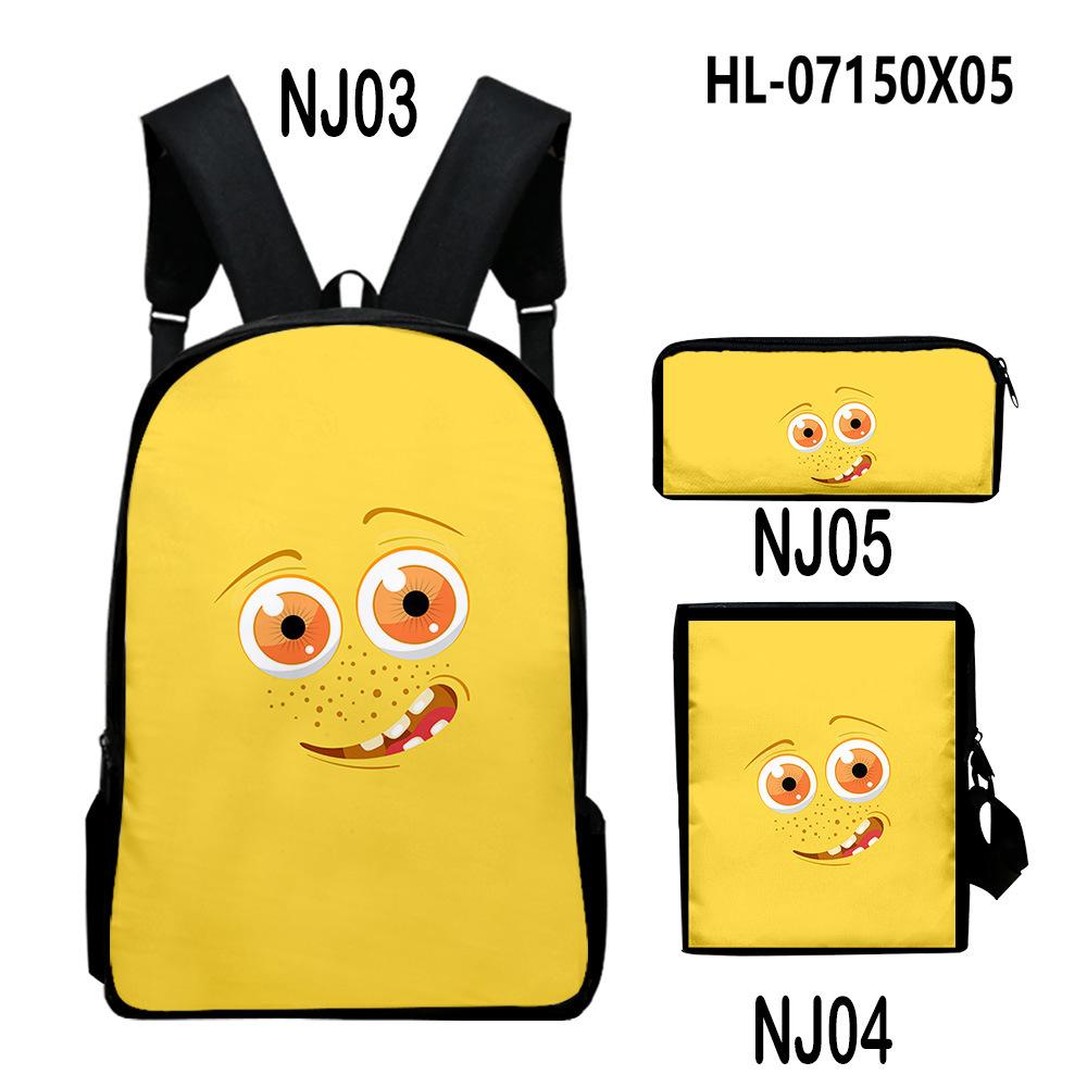 Novelty Classic Monster Face 3D Print 3pcs/Set pupil School Bags Laptop Daypack Backpack Inclined shoulder bag Pencil Case