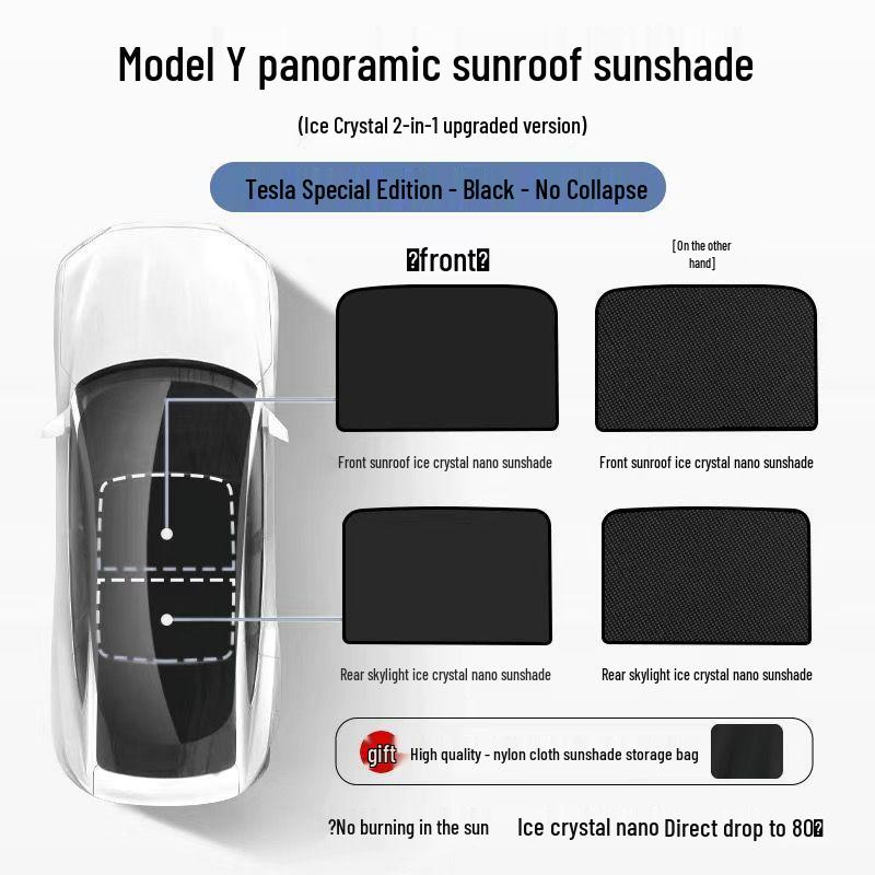 Tesla Model 3/Y Ice Crystal Sunroof Sunshade - Heat Insulation & Folding Protection