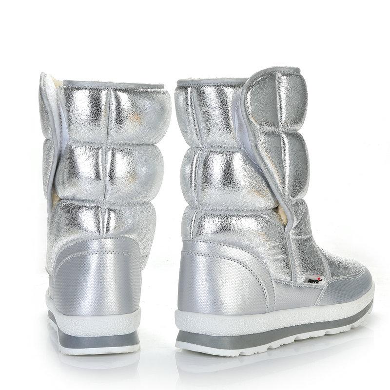 Winter Boots Silver Color Women Snow Boots Fur Insole Lady Warm Shoes Girl Fashion Mid-High Free Shipping Nice Looking