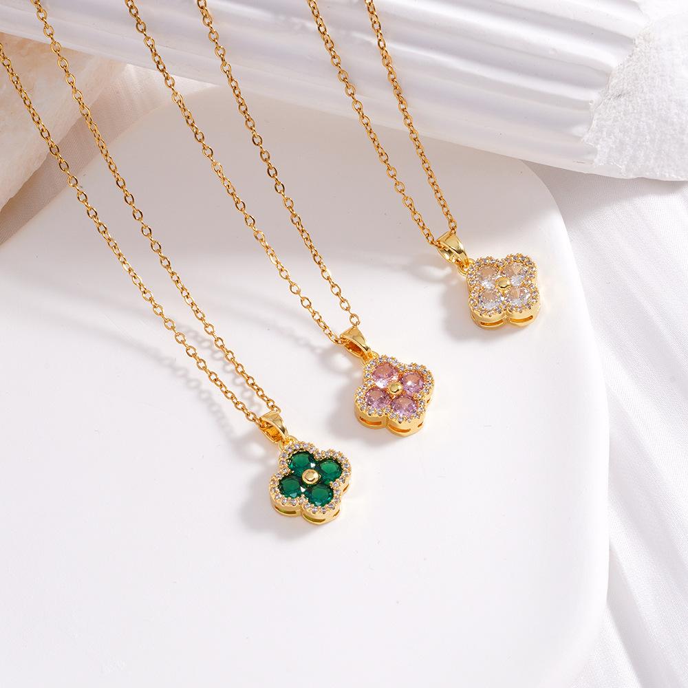 Náhrdelník Dámský Měděný Set Zirkonia Módní Lehký Luxus Senior Smysl Přívěsek Čtyřlístek Temperament Všestranný Řetízek na Klíční Kost